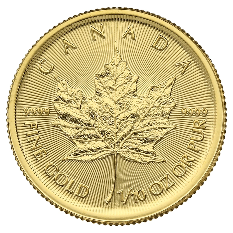 Maple Leaf Canadiense de 1/10 oz de Oro 2019