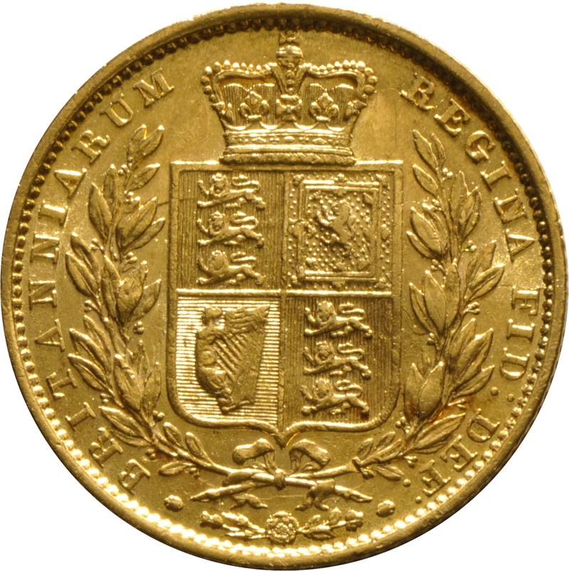 Soberano de Oro 1851 - Victoria Joven con Reverso Escudado (L)