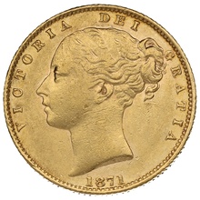 Soberano de Oro 1871 - Victoria Joven con Reverso Escudado (L)