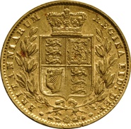 Soberano de Oro 1859 - Victoria Joven con Reverso Escudado (L)