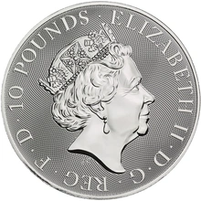 Moneda Bestias de la Reina El León Blanco de Mortimer de Plata de 10 oz