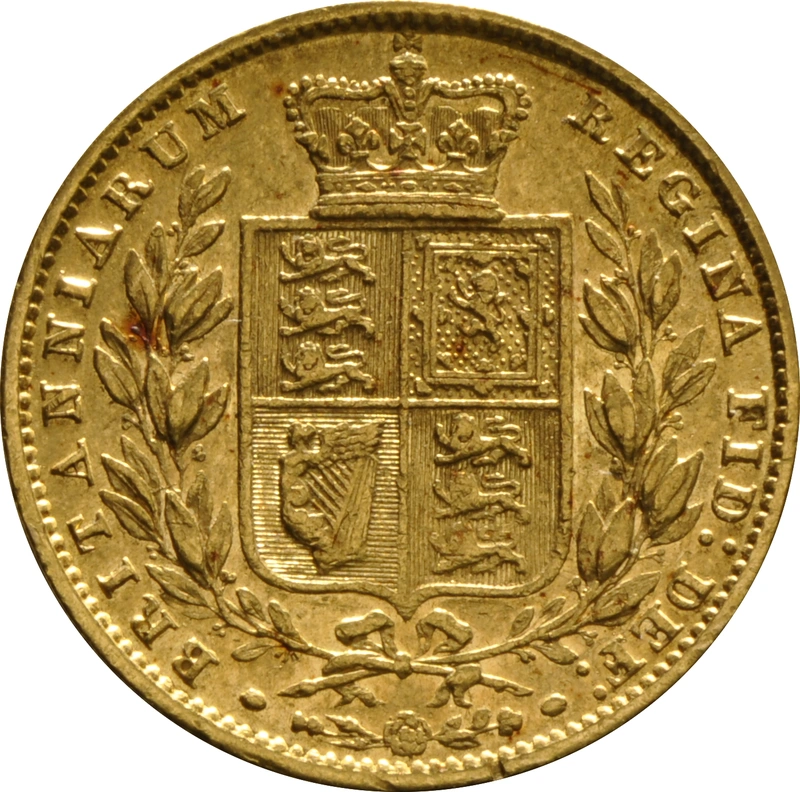 Moneda Soberano de Oro 1859 Victoria Joven con Reverso Escudado (L)