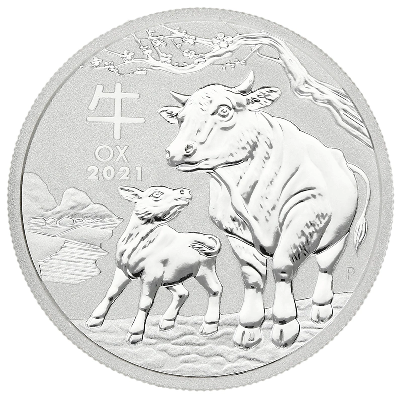 Moneda Perth Mint Calendario Lunar de Plata de 1/2 oz 2021 Año del Buey