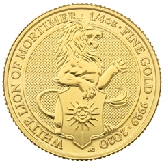 Moneda Bestias de la Reina El León Blanco de Mortimer de Oro de 1/4 oz 2020