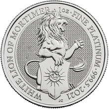Moneda Bestias de la Reina de Platino de 1 oz El León Blanco de Mortimer
