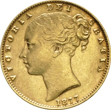 Moneda Soberano de Oro Victoria Joven con Reverso Escudado