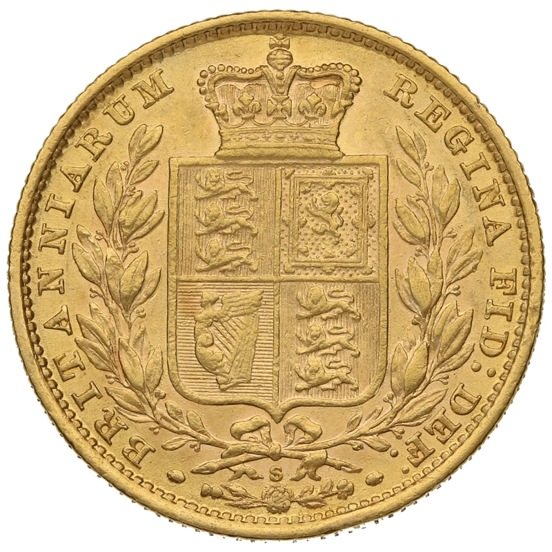 Moneda Soberano de Oro 1885 Victoria Joven con Reverso Escudado (S)