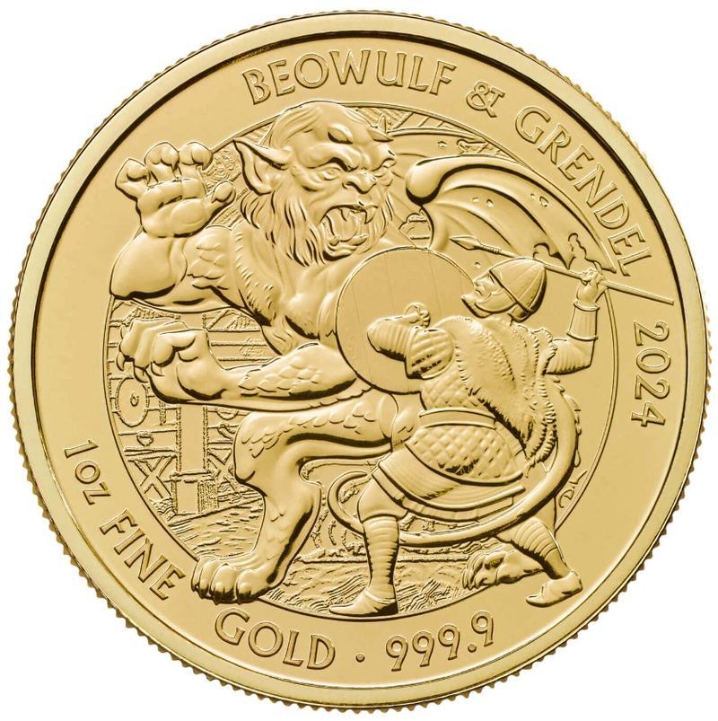 Moneda Mitos y Leyendas Beowulf & Grendel de Oro de 1 oz 2024