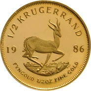 Moneda Krugerrand de Oro de 1/2 oz Proof 1986
