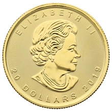 Maple Leaf Canadiense de 1/2 oz de Oro 2019