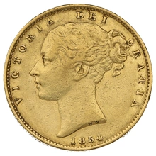 Moneda Soberano de Oro 1854 Victoria Joven con Reverso Escudado (L)