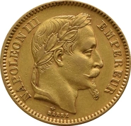 Moneda 20 Francos Franceses Napoleón III Cabeza Laureada