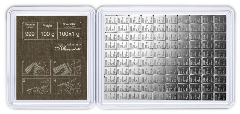 Paquete CombiBar de 100 x 1 g de Plata