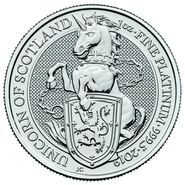 Moneda Bestias de la Reina El Unicornio de Escocia de Platino de 1 oz