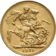 Moneda Soberano de Oro 1875 Victoria Joven (M)