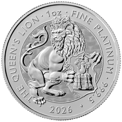 2026 León de la Reina - Bestias Tudor 1 onza Moneda de Platino