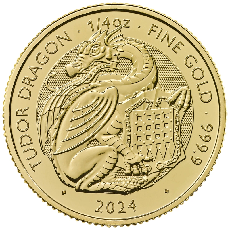 Moneda Bestias de Tudor Dragón de Oro de 1/4 oz 2024