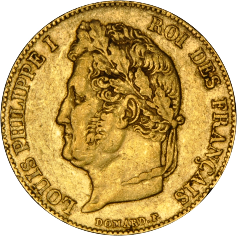 Moneda Oro 20 Francos Franceses - Louis-Philippe (Cabeza Laureada)