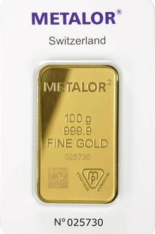 Lingote de Oro de 100 g Metalor