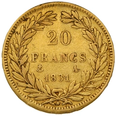 Moneda de 20 Francos Franceses 1831 Luis Felipe Icabeza descubierta Letra en relieve al borde