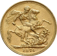 Moneda Soberano de Oro 1875 Victoria Joven (S)