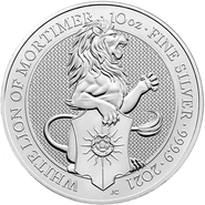 Moneda Bestias de la Reina El León Blanco de Mortimer de Plata de 10 oz