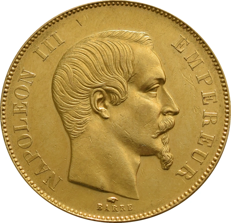 Moneda 50 Francos Franceses - Napoleón III Cabeza Desnuda