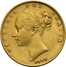 Moneda Soberano de Oro 1846 Victoria Joven con Reverso Escudado (L)
