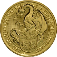 Moneda Bestias de la Reina El Dragón Rojo de Gales de Oro de 1 oz