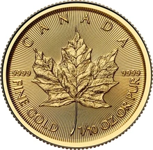 Maple Leaf Canadiense de 1/10 oz de Oro 2026