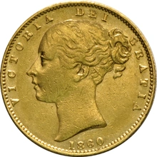 Moneda Soberano de Oro 1860 Victoria Joven con Reverso Escudado (L)