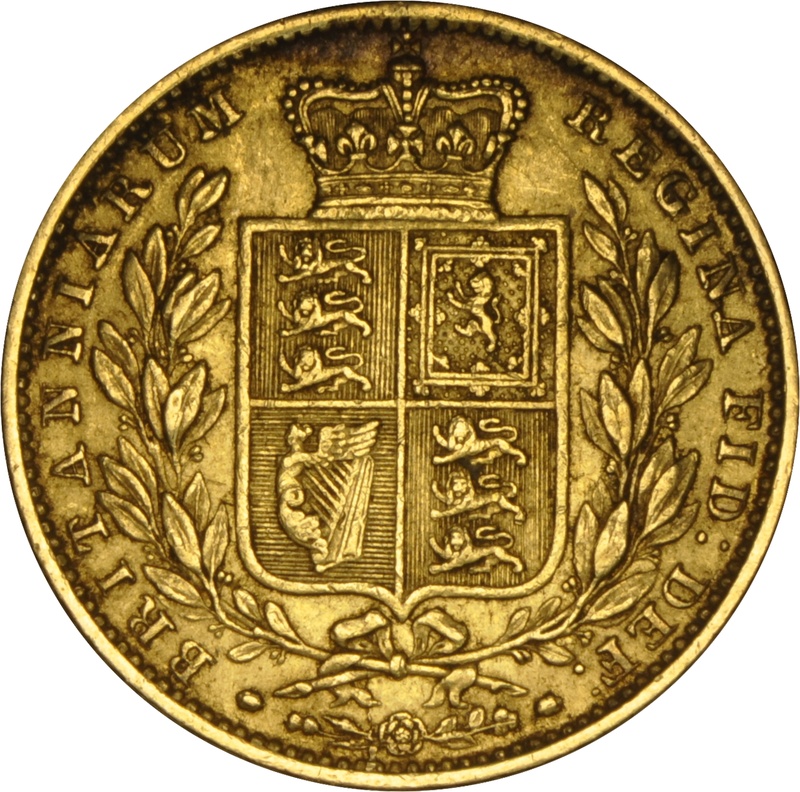 Soberano de Oro 1855 - Victoria Joven con Reverso Escudado (L)