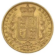 Moneda Soberano de Oro 1871 Victoria Joven con Reverso Escudado (S)