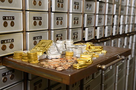 Bullion coins and bars in secure storage